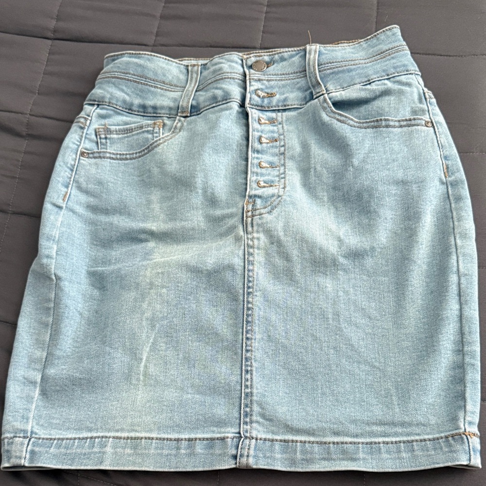 Wax Jean Light Blue Denim Midi Skirt